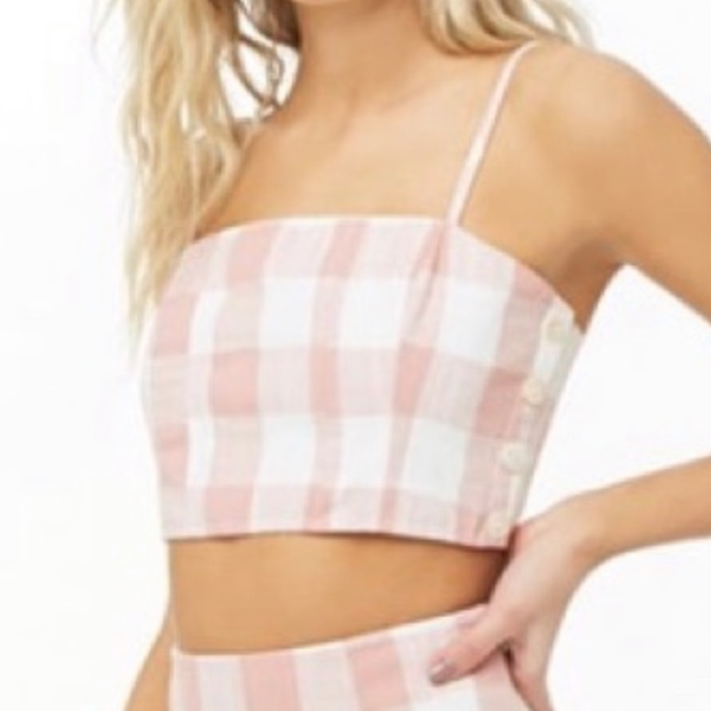 NWOT F21 pink plaid crop top size S